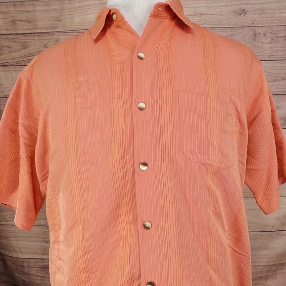 VAN HEUSEN RAYON BLEND ORANGE TANGERINE SHORT SLEEVE HAWAIIAN BUTTON UP SHIRT L - Picture 1 of 7